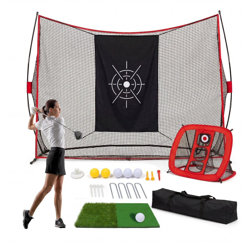 10x7FT Golf Practice Net w/Chipping Net & Mat Backyard Golf Hitting Training Set
