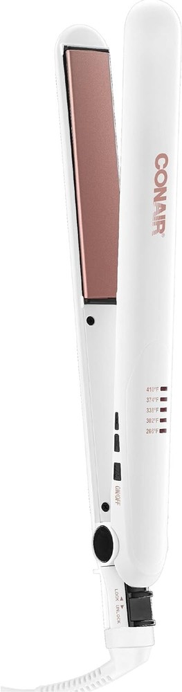 Conair Double Ceramic Flat Iron, 1-inch - White & Rose Gold