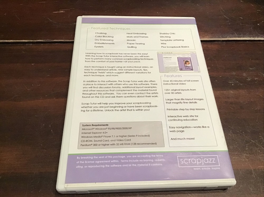 Scrap Tutor Volume One Techniques PC CD ROM Windows 95/98/98SE/2000/XP B493