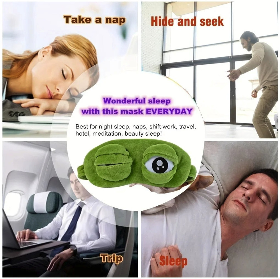 1PC 3D Sad Frog Sleep Mask: Soft Eye Shade for Men & Women Travel Rest - NEW