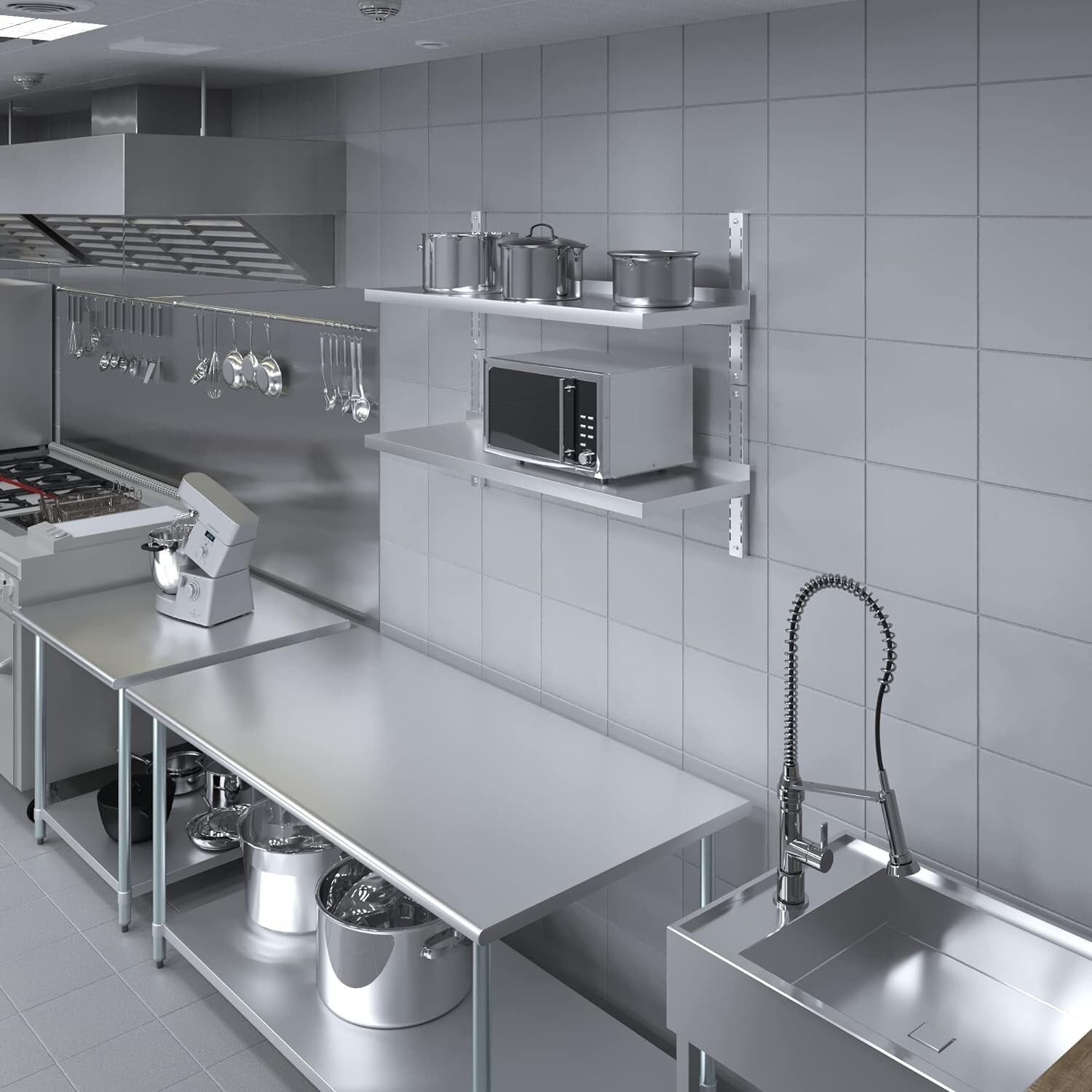 16" x 36" Two-Tier Metal Wall Mount Shelf | Stainless Steel Commercial Shelving