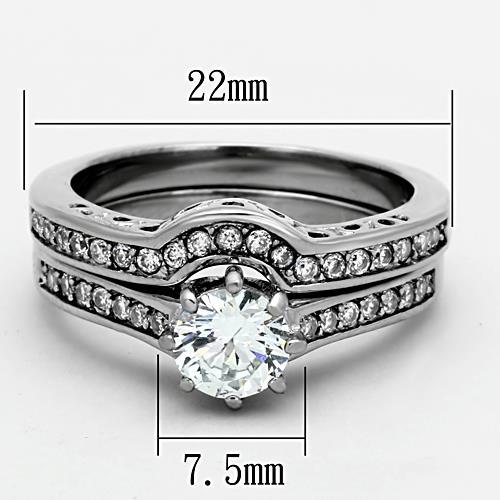 His Hers Stainless Steel Round CZ Engagement Promise 3 PC Ring Band Guard Set U
