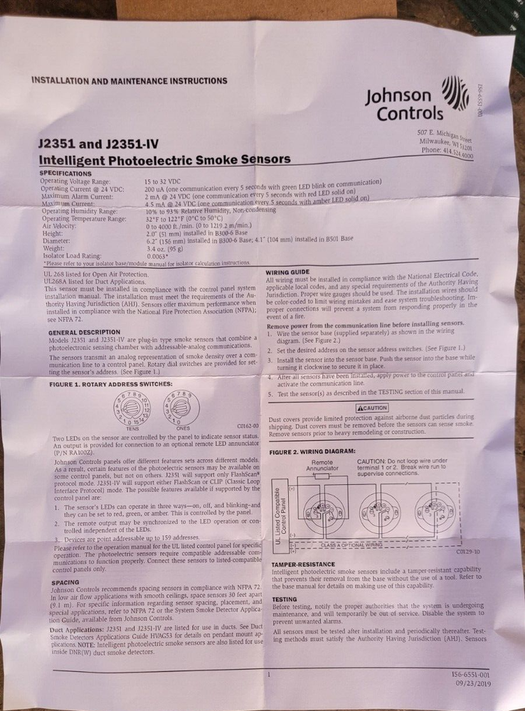 Johnson Controls J2351 Fire Alarm