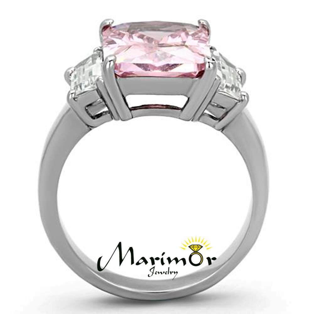 6.64 Ct Emerald Cut Rose Zirconia Stainless Steel Engagement Ring Womens Sz 5-10