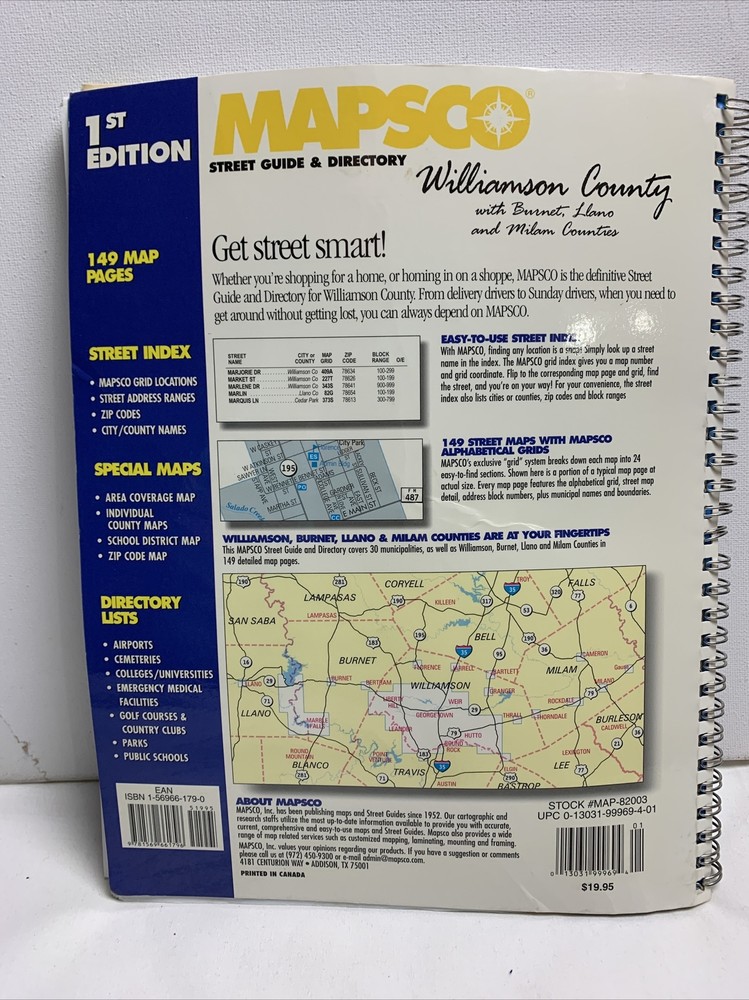 Mapsco TEXAS Williamson County Street Map Guide & Directory 2003 1st Edition