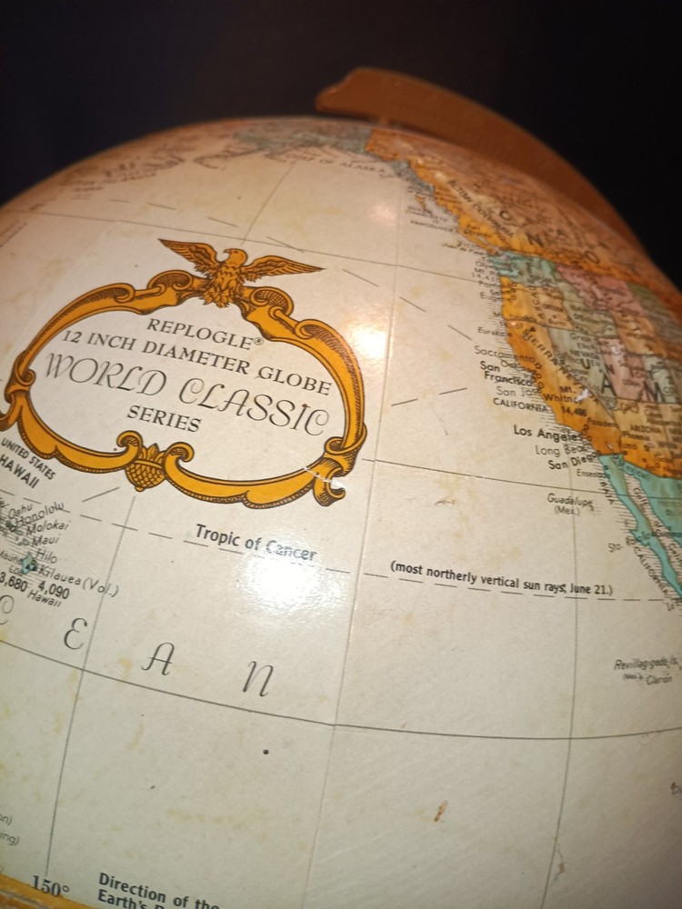 Vintage REPLOGLE GLOBE 12" DIAMETER WORLD CLASSIC SERIES With Stand/base