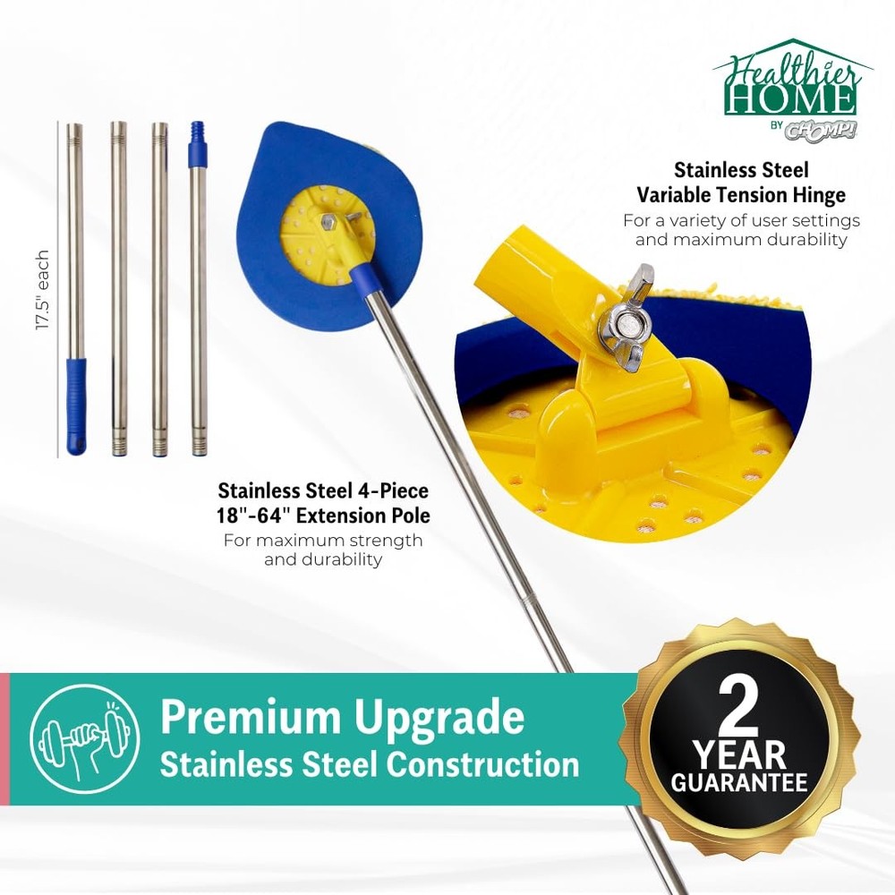 CHOMP Long Handle Wall Cleaner, 5 Minute 60 Inch, Yellow Microfiber
