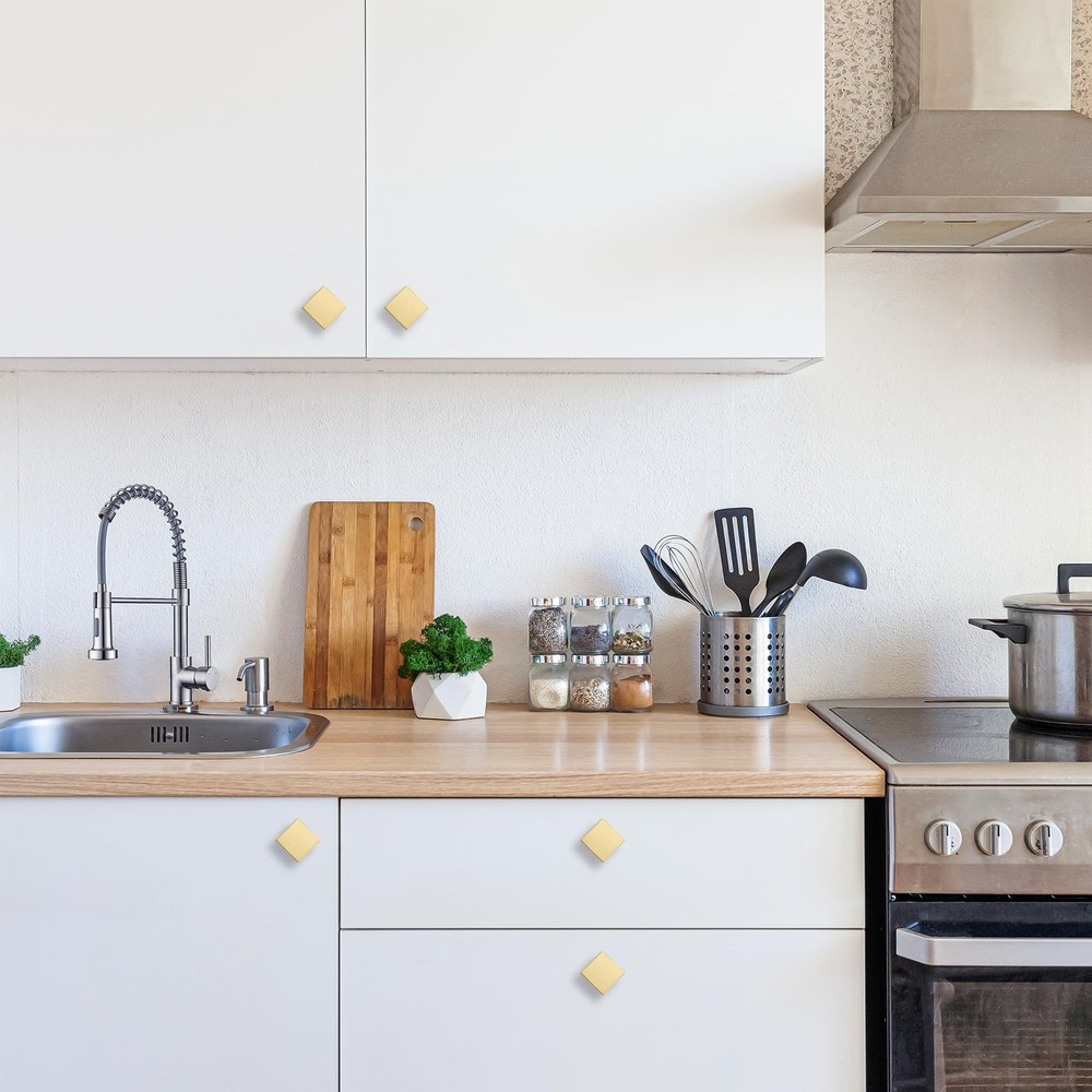 10 PCS Cabinet Knobs Brushed Gold Square Hardware for Drawers Kitchen