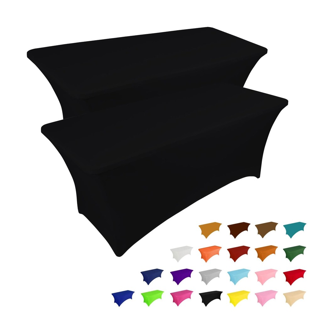 2 Pack 6FT Table Cloth for Rectangular Fitted Events Stretch Black Table Cove...
