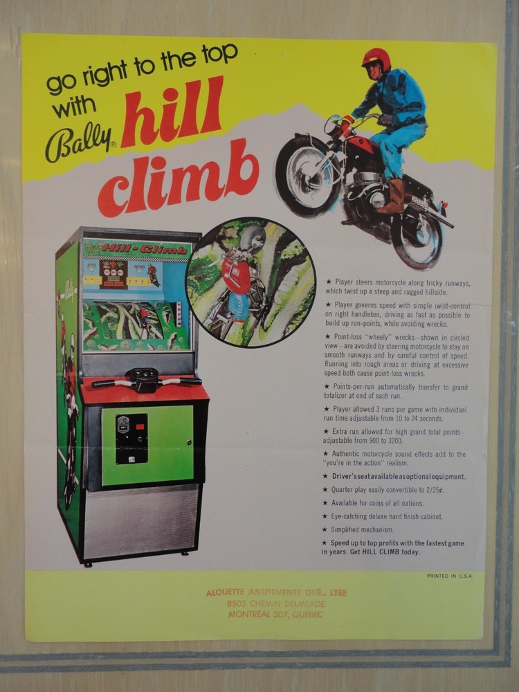 Bally Hill Climb Arcade Machine Flyer D