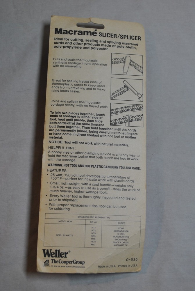 Vintage Weller Macrame Slicer Splicer SP23MS!