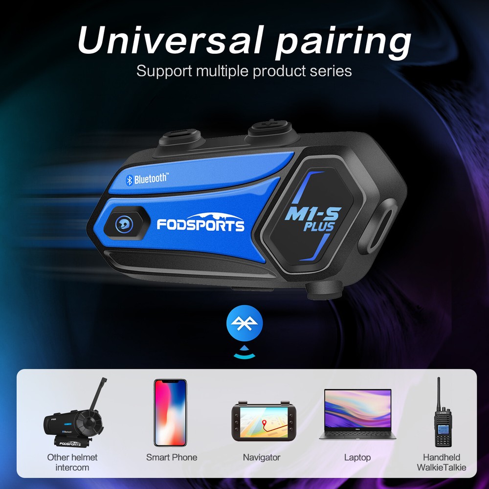 4x M1-S Plus Motorcycle Bluetooth Headset Helmet Intercom 10 Riders 2000m + FM