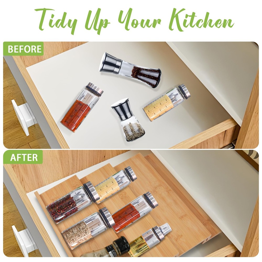 Graceware Bamboo Spice Drawer Organizer for Insert Shallow Drawer, 8 Tier Stacka