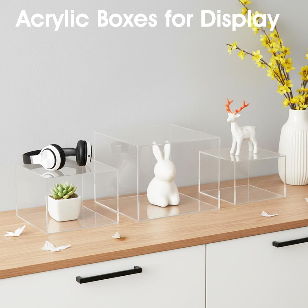 3 Pcs Acrylic Buffet Risers, Clear Cube Display Stands Box Riser with Hollow ...
