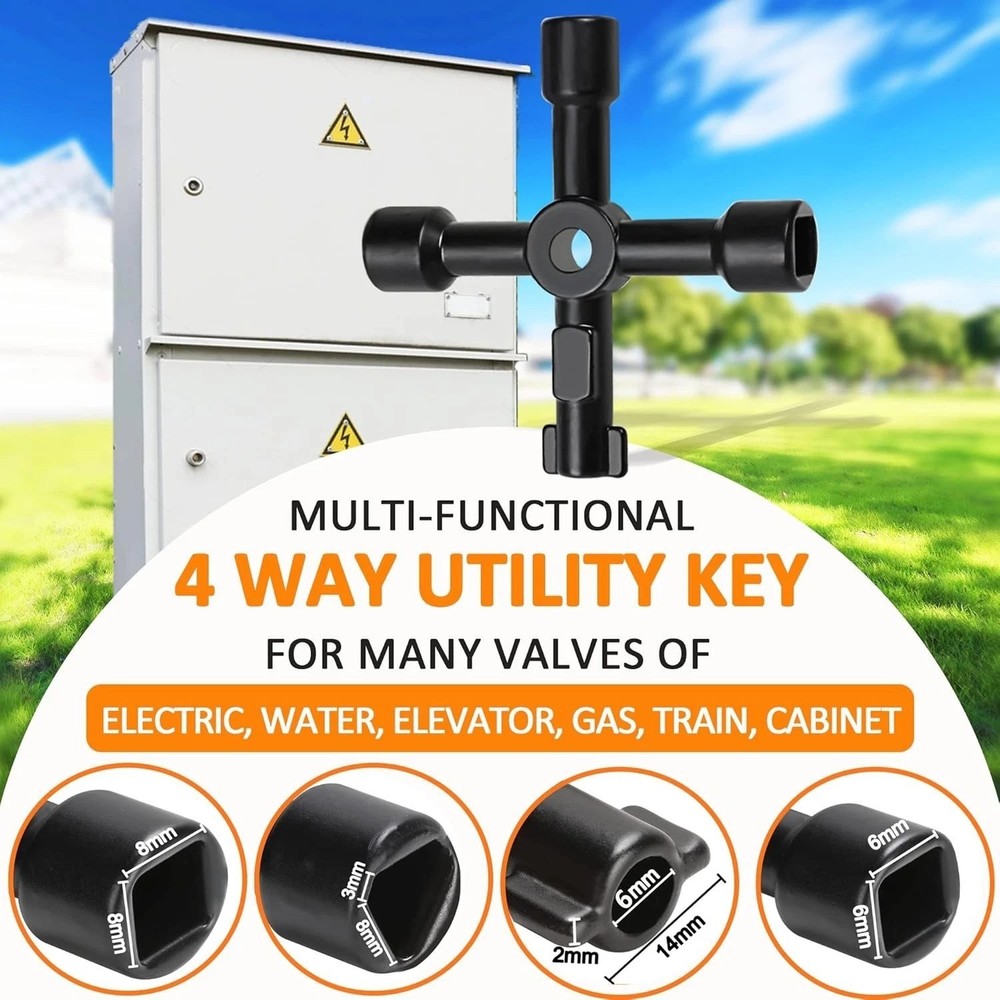 37 Inch Water Meter Key, Adjustable Length, 4-Way Multi-Functional Utility Ke...