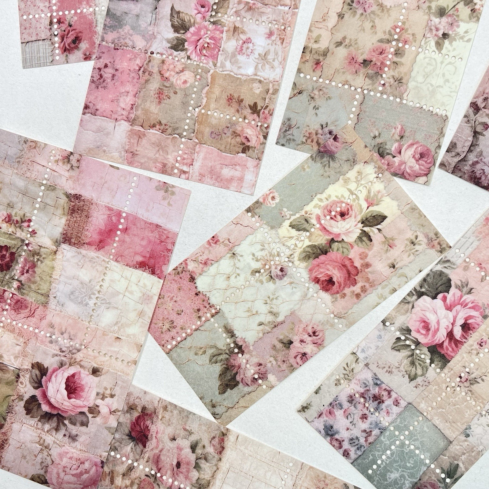 Vintage Style Pink Rose Perforated Paper Sheets Junk Journal Collage Scrapbook