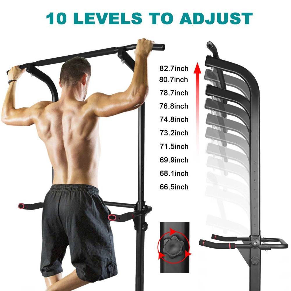 Power Tower Dip Station - Adjustable Height Heavy Duty Multi-Function Gym