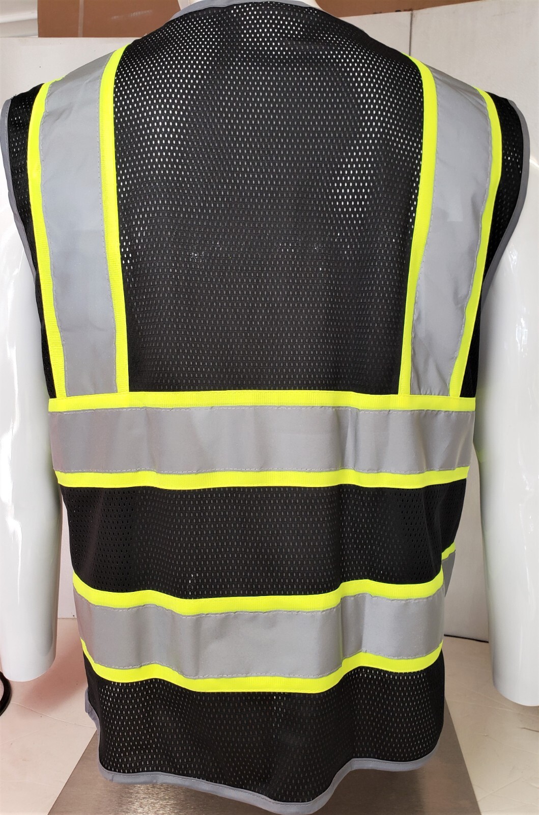 Hi Visibility Reflective Black Safety Vest, New, Sizes S-2XL