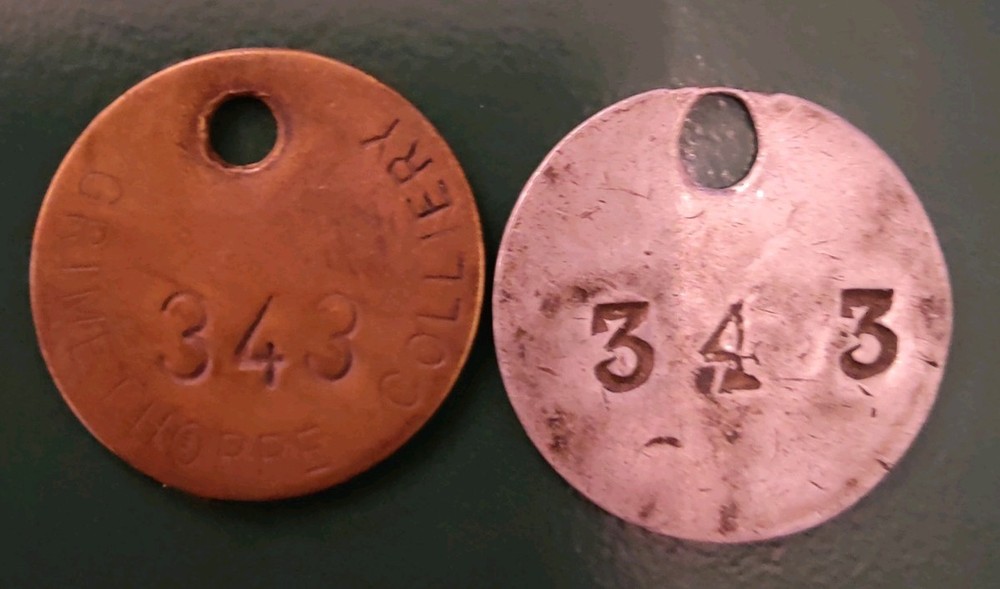 2x Grimethorpe Colliery Pit Check Tally marked Grimethorpe Colliery 343