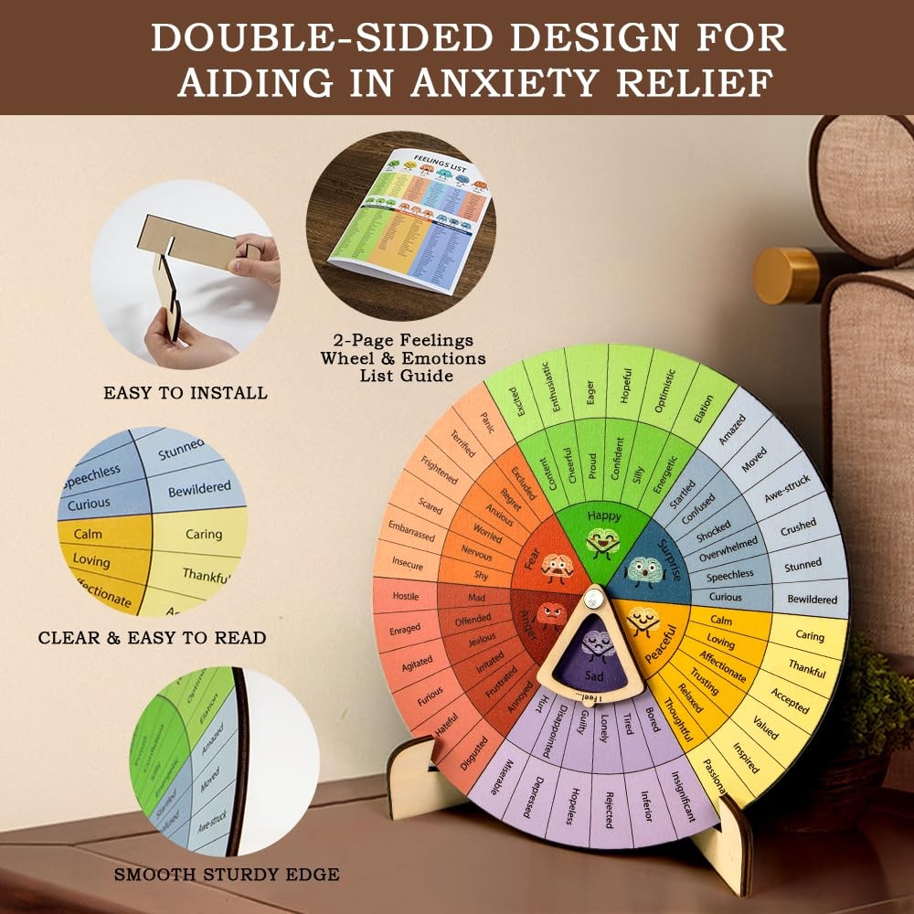 Feelings Wheel Therapy Office Desk Decor - Large Mental Spinning Pointer