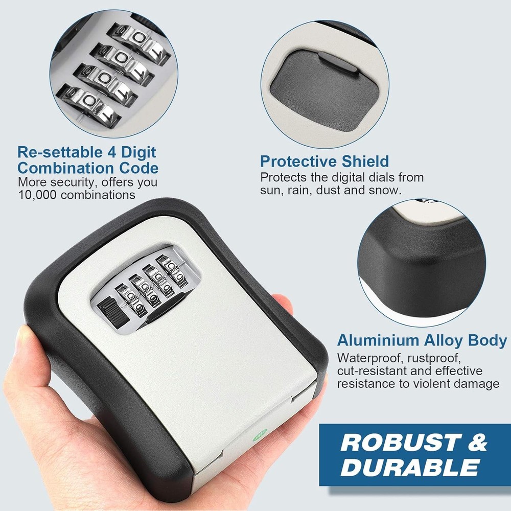 4 Digit Key Safe Box Outdoor Security Code Lock-Storage Case, with Mount Screws