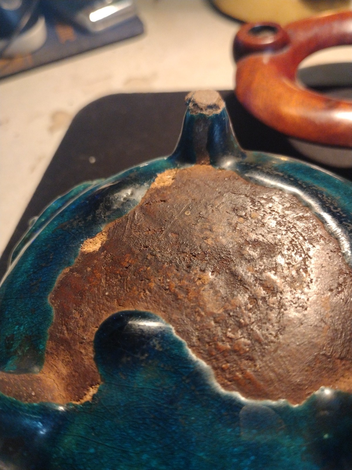 19th CENTURY CHINESE TURQUOISE GREEN GLAZED FOOTED FOO DOG CENSER * W/STAND