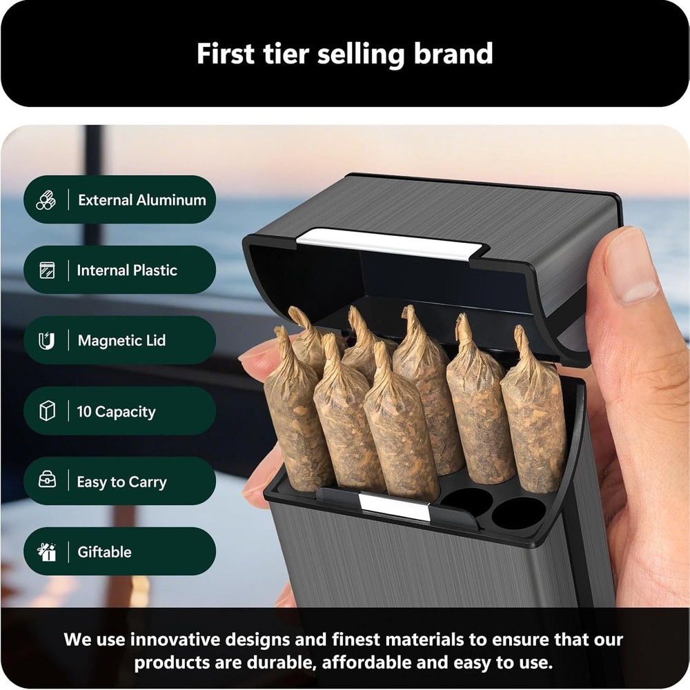 (2 Pack) King Size Pre-roll Cone Holder Case, 10-Hole Cigarette Case for Regular