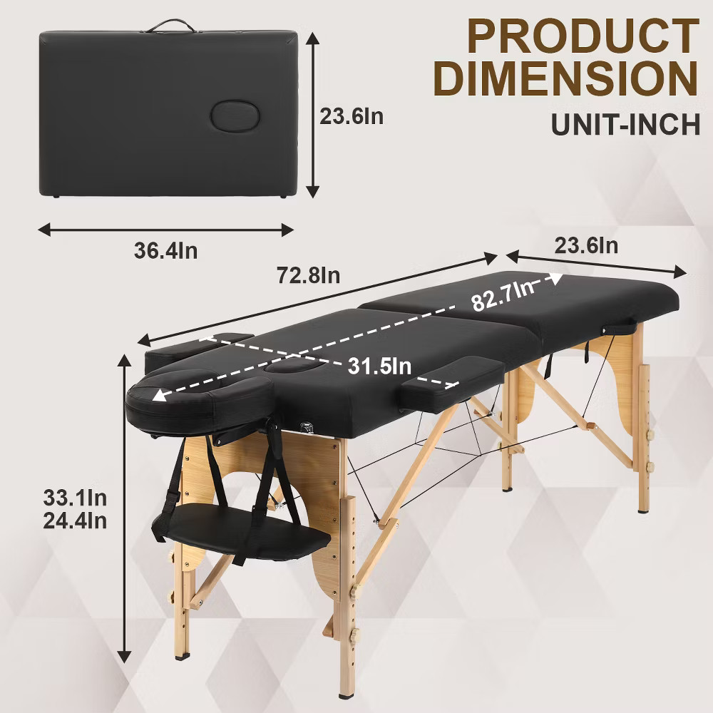 BestMassage Portable Massage Table 2-Fold Spa Bed Adjustable Salon Table