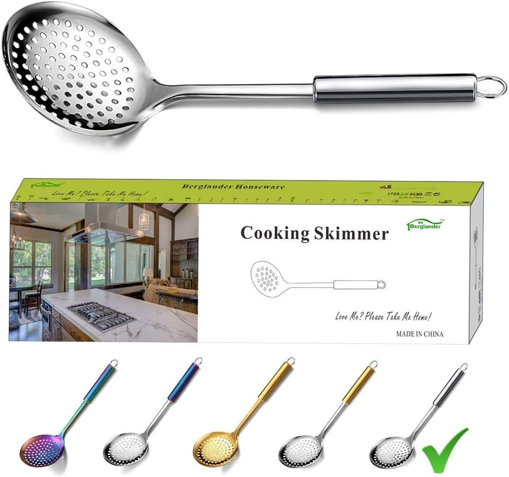 Stainless Steel Cooking Skimmer - Slotted Spoon for Straining, Ideal for Kitchen