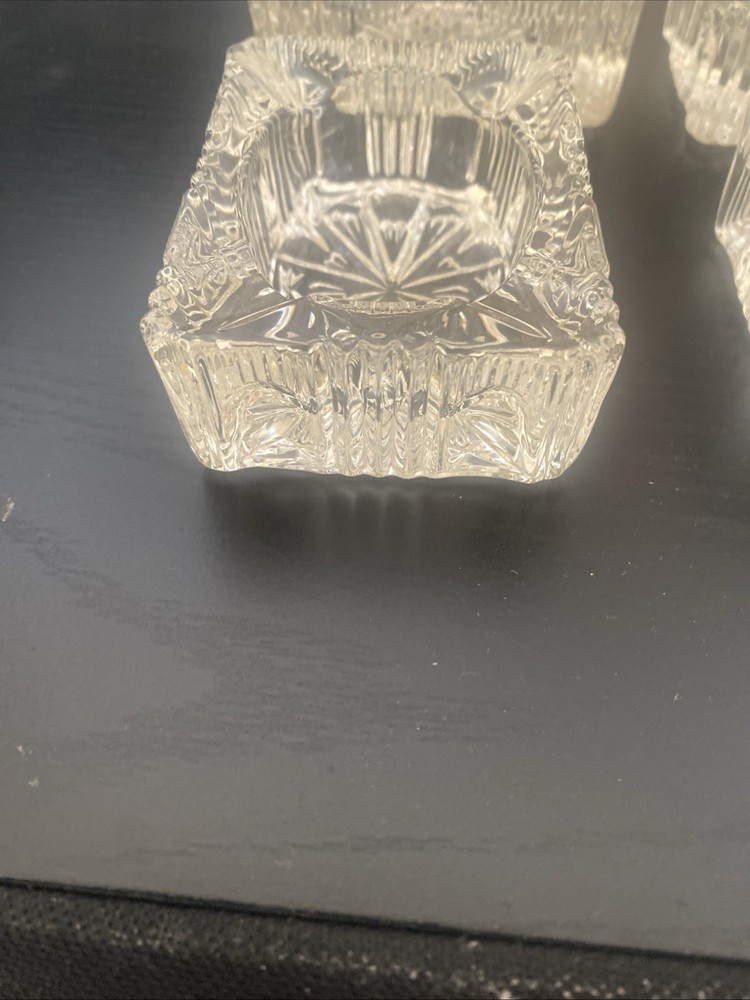 4clear Cut Glass Rectangular Ash Tray Salt Cellar Ribbed Sides Star Burst Bottom