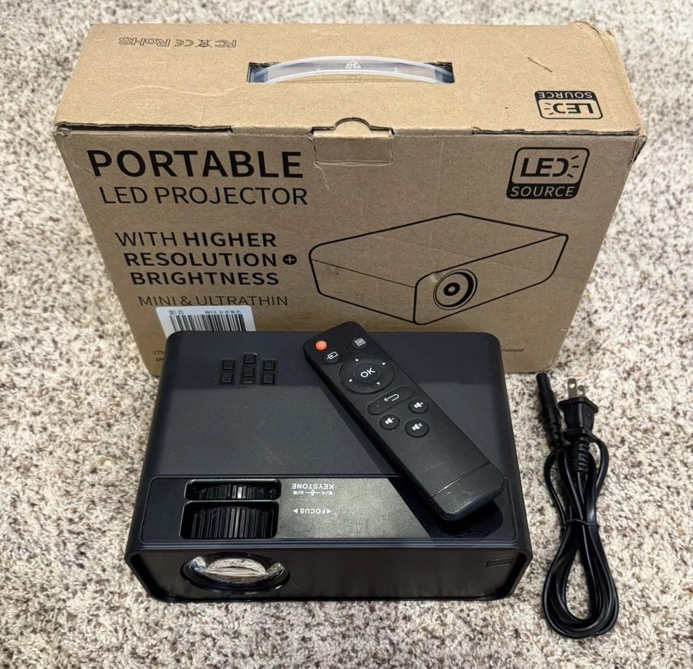 Portable Mini LED Projector 1080p Ultra Thin - Includes Remote