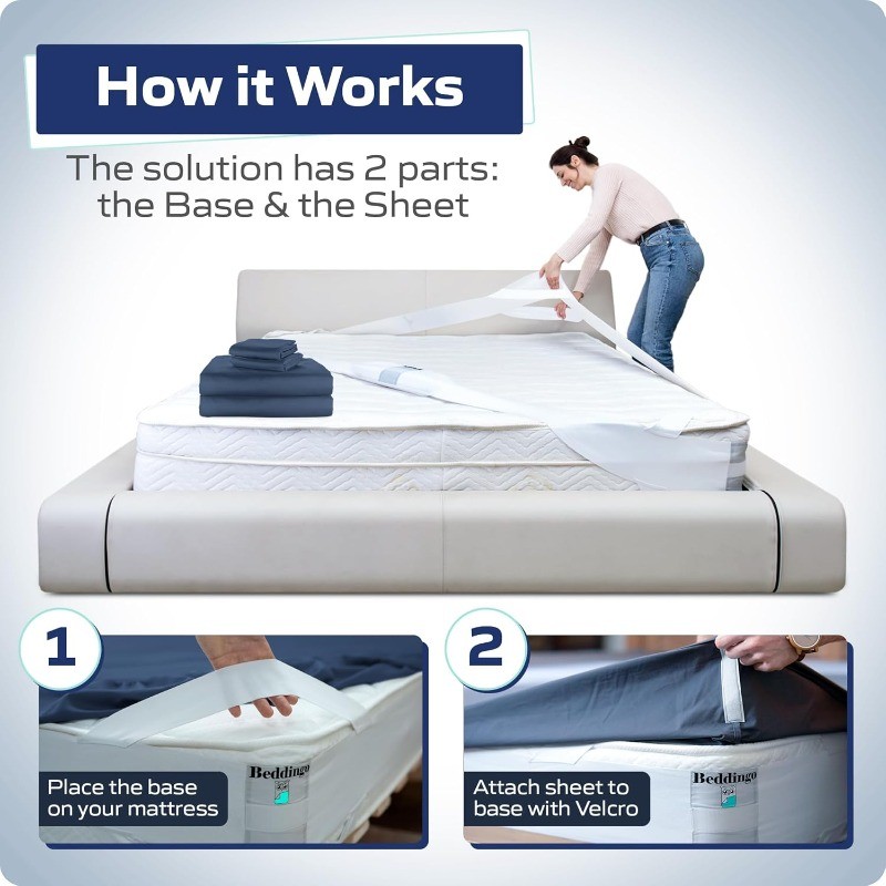 Fitted Sheets & Base Set - 100% Cotton, 1 Base + 2 Sheets + 2 Pillowcases