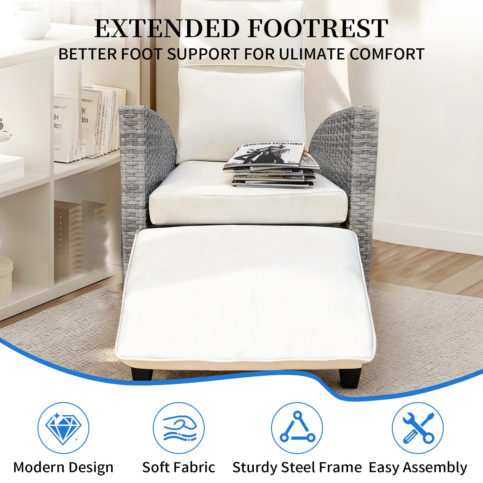 Outdoor Recliner, Patio Recliner Chair with Flip-up Table, Adjustable Backrest