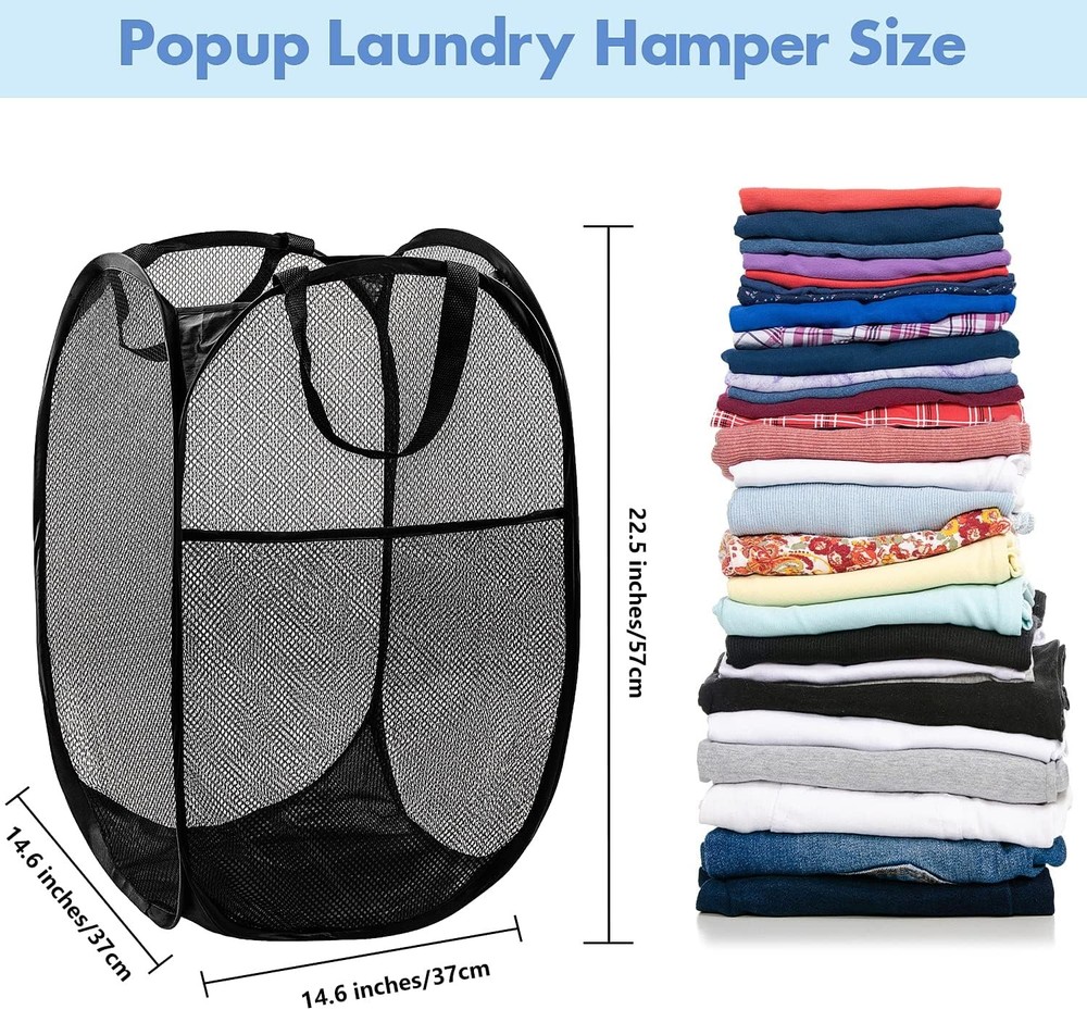 DUCOO Pop Up Laundry Hamper 70L Collapsible Mesh Black