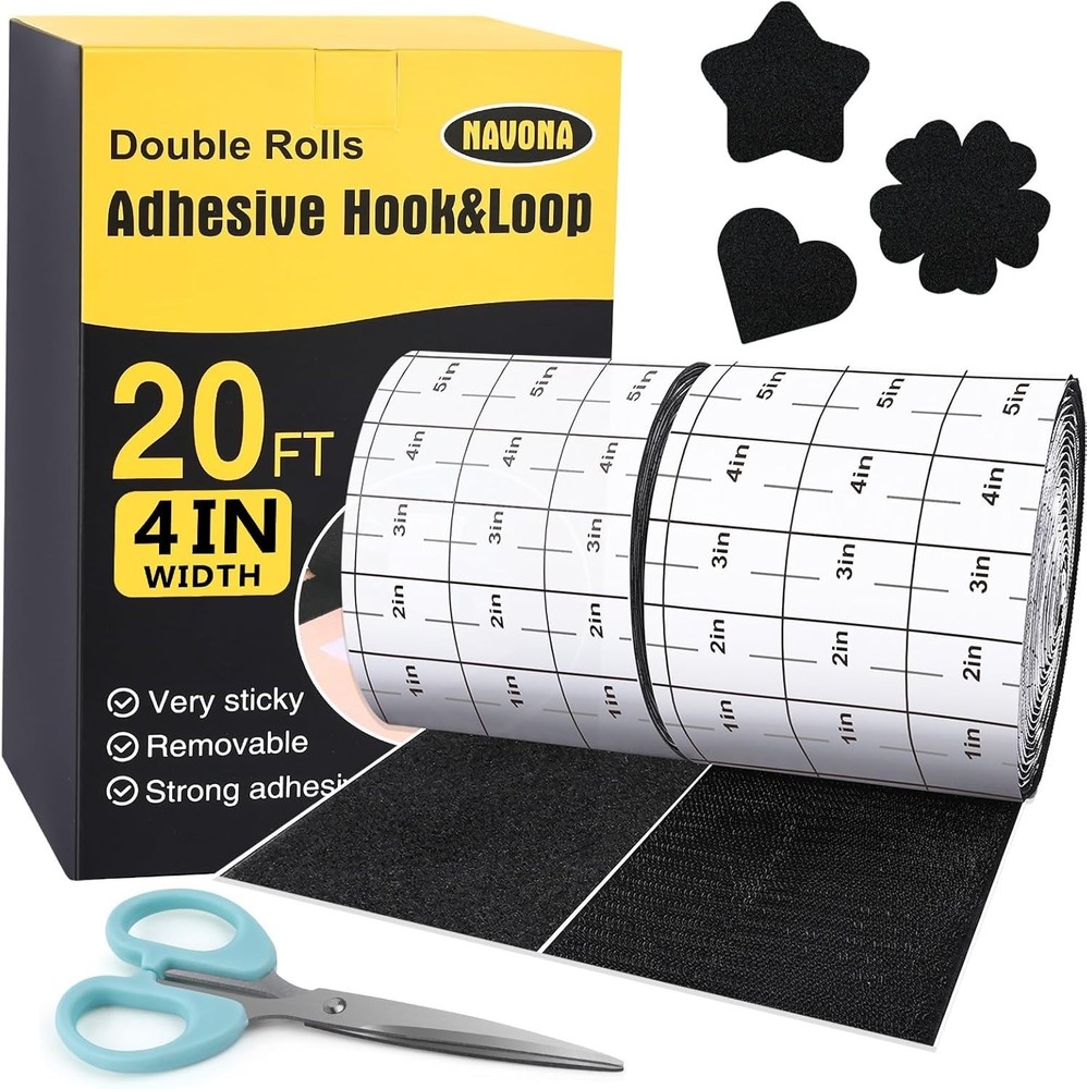 Multi-Surface 20Ft x 4 Inch Heavy-Duty Hook & Loop Tape - Ideal for DIY Projects