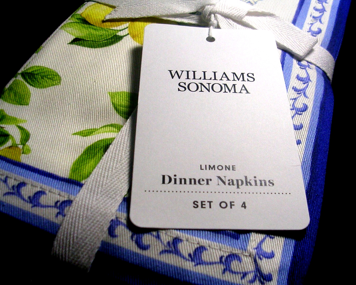 WILLIAMS SONOMA LIMONE DINNER NAPKINS 100% COTTON SET OF FOUR ITALY N/WITH TAGS