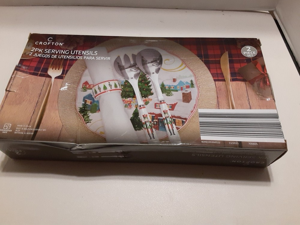 Crofton 2pk Fork & Spoon Serving Utensils Stainless Steel Nutcracker Handle New