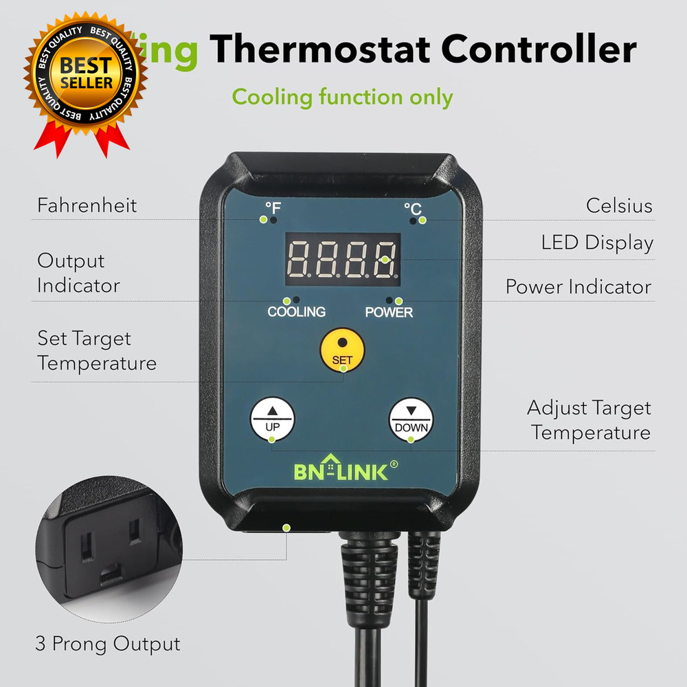Digital Cooling Thermostat Controller Temperature Controlled Outlet for Attic
