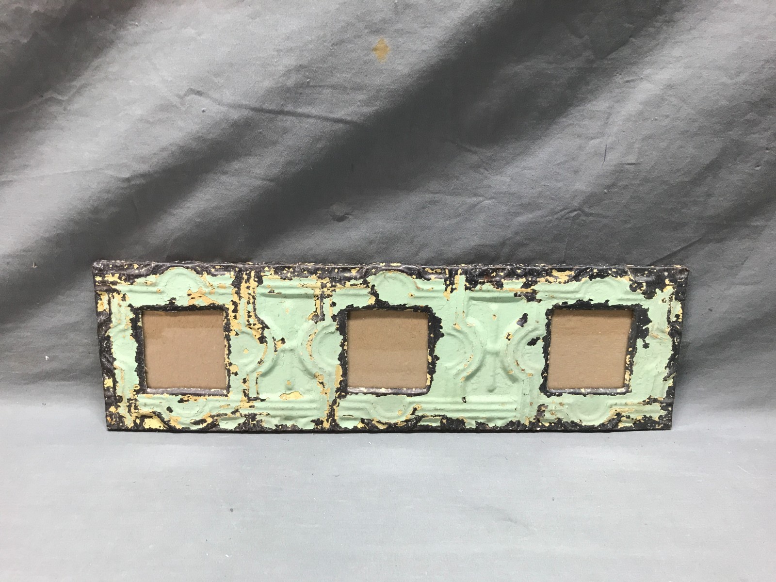 VTG 5x17 Multi Triple 3" Photo Tin Ceiling Metal Picture Frame Old 1847-25B