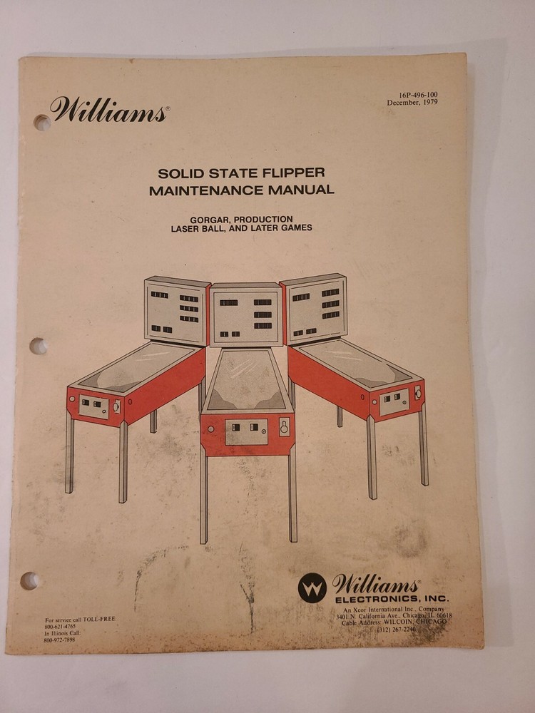 ORIGINAL Williams Solid State Flipper Maintenance Manual 34 pages December 1979