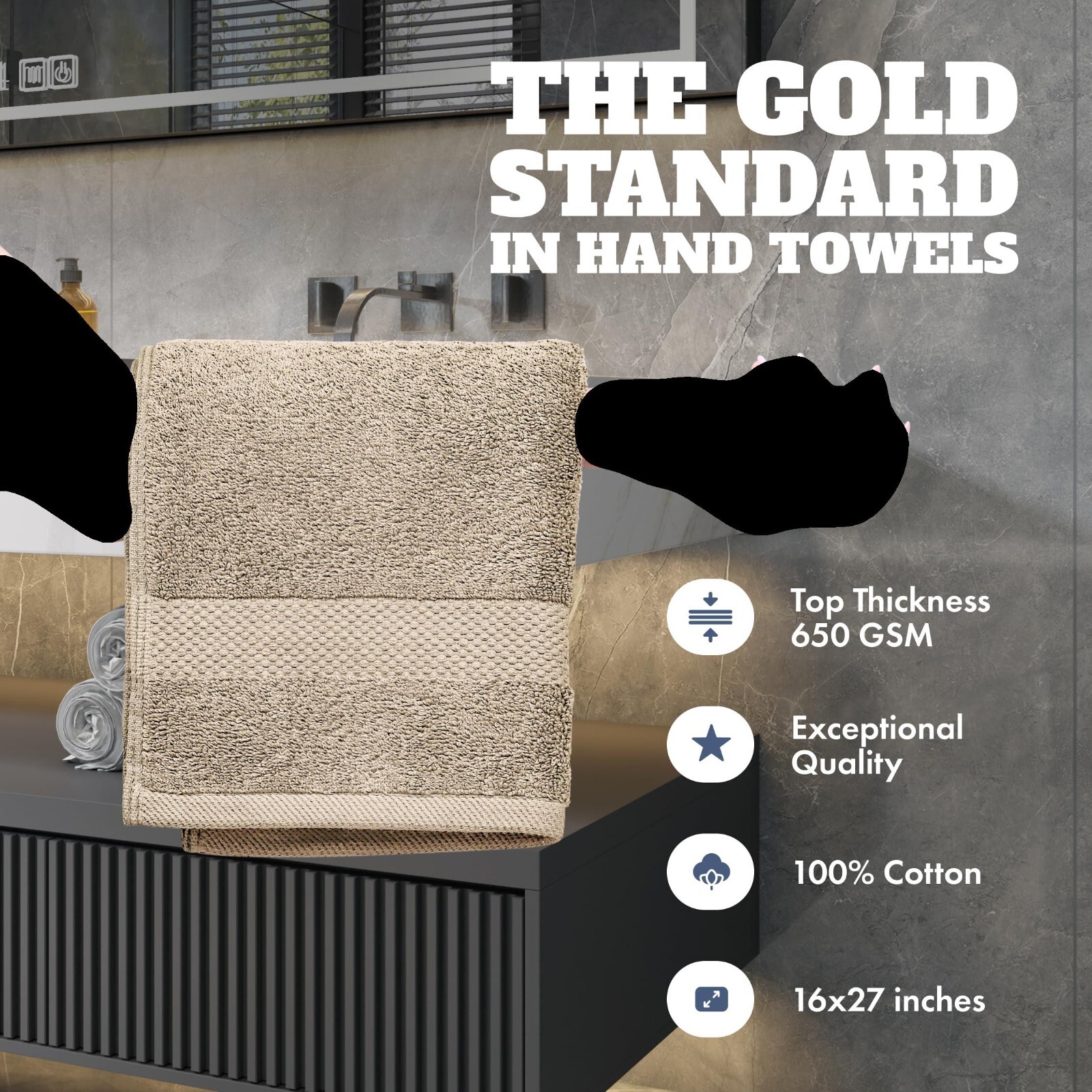 Hand Towels Cotton - Soft & Absorbent - 16x27 Inch - 12 Pack - Taupe Wealuxe