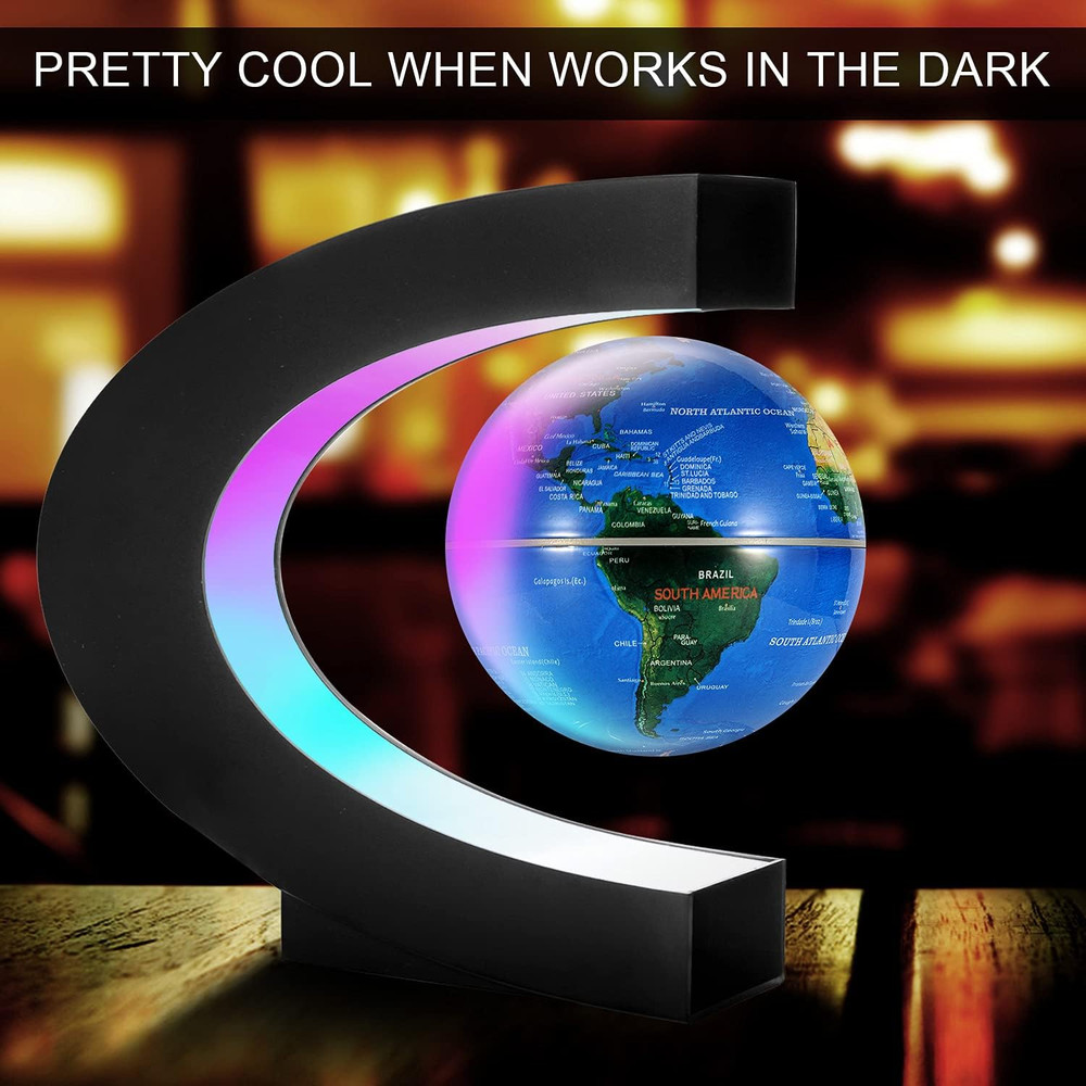 Gresus Magnetic Levitating Floating World Map Globe, C Shape Display Frame with