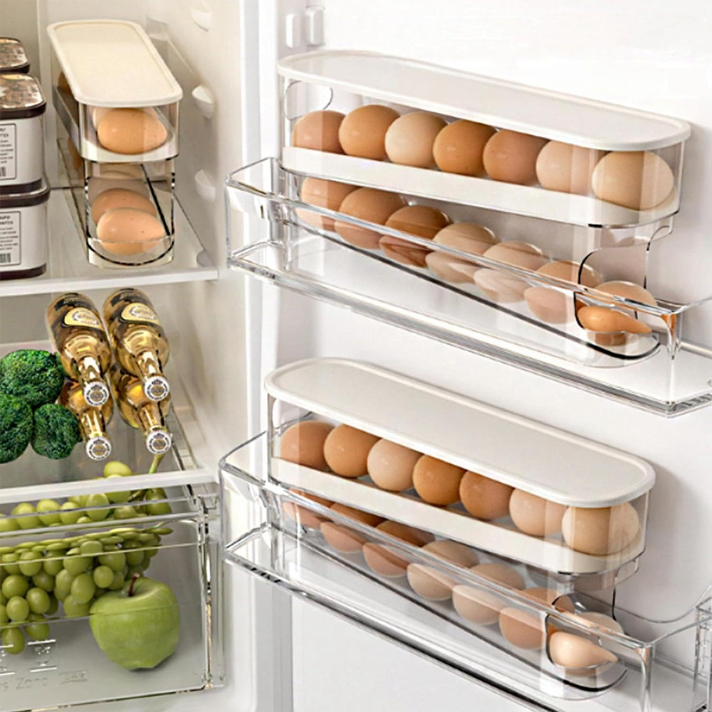 Erichbow Auto Rolling Fridge Egg Organizer, Space Saving Eggs Dispenser for Refr