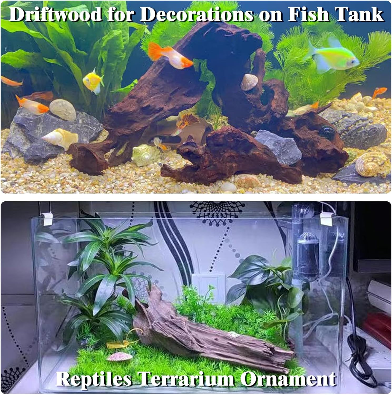 Kathson Natural Driftwood for Aquarium Decor, 3-Piece 9''-15'' Large Driftwood f