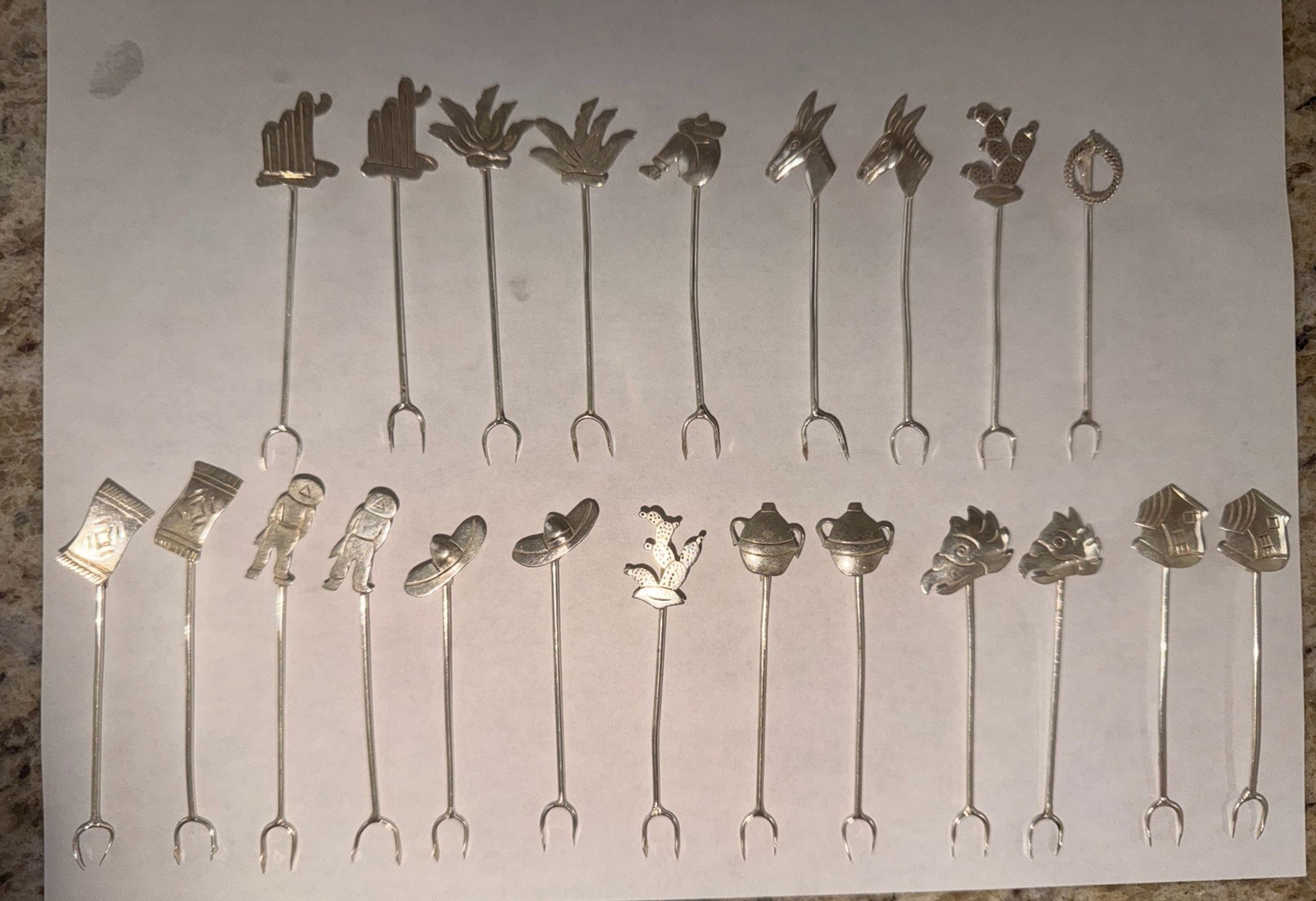 Set/22 Southwest Style Vintage Mexican Sterling Silver .925 CP Appetizer Picks