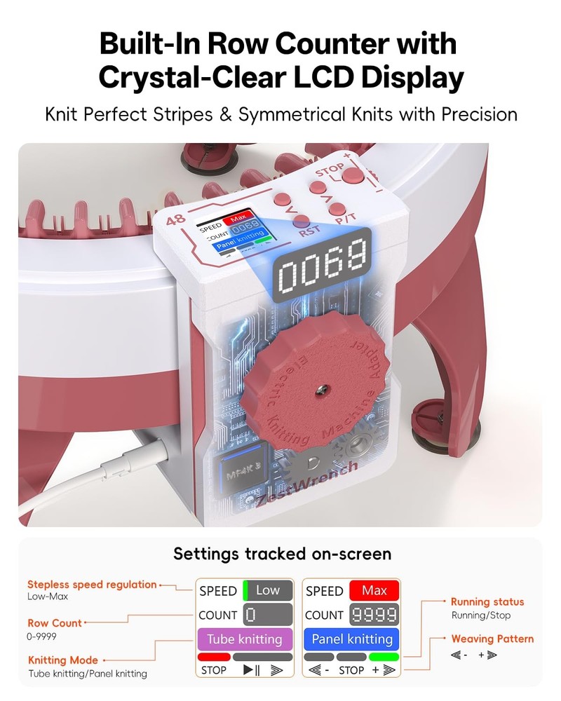 Zestwrench Electric Knitting Machine Adapter Sentro 48-Needle LCD Panel Circular