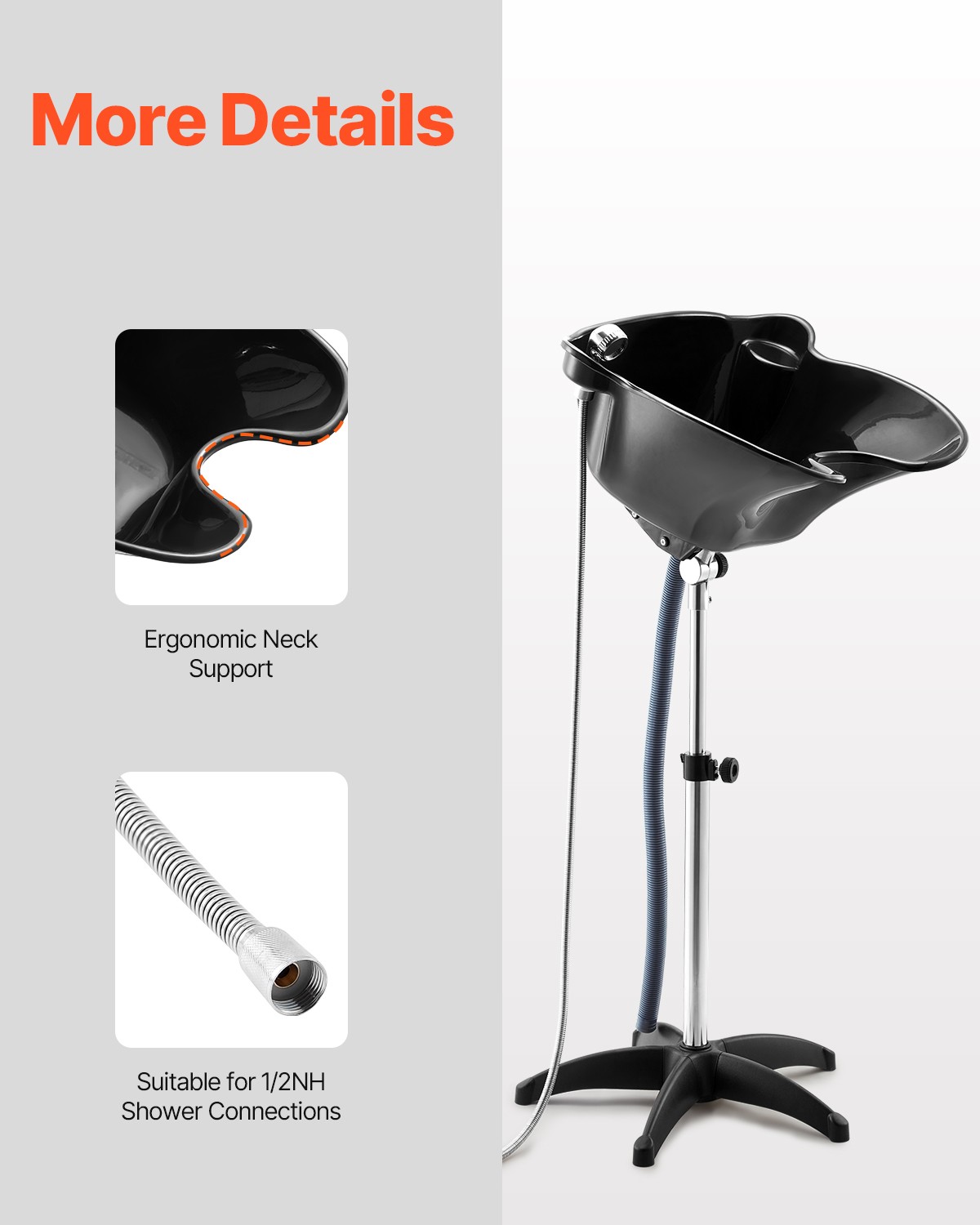 VEVOR Portable Shampoo Bowl Shower Head Drain Hose Adjustable Height Salon Sink