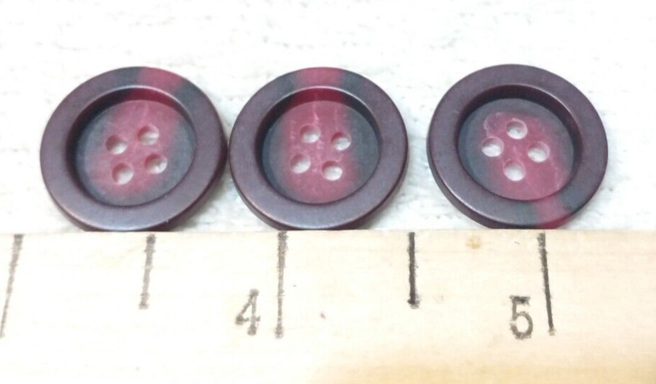 3 Reddish Black 4 Holed Colored Buttons Plastic B1-72