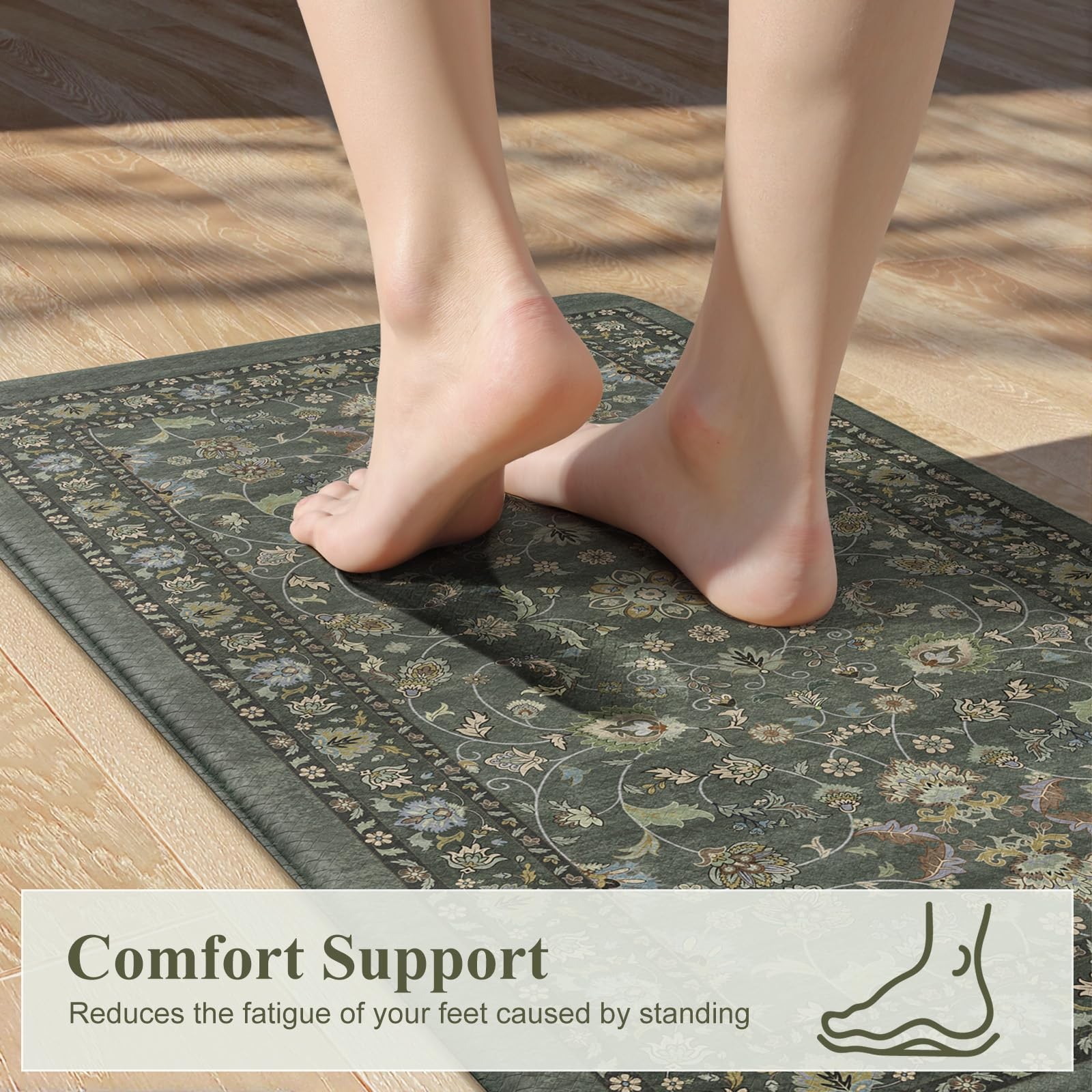 KIMODE Comfort Kitchen Mats 17.3" x 47"+ x 29"--0.47 inches, Dark Green