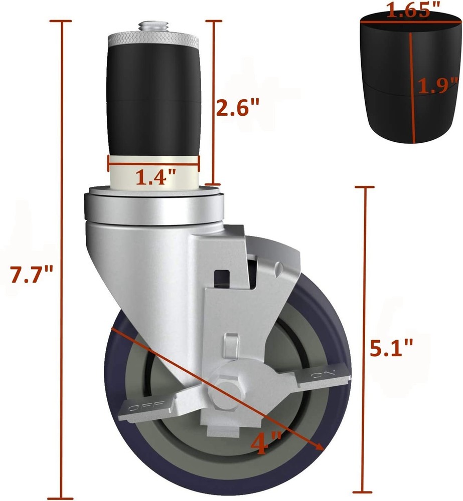 MySit 4 inch Work Table Caster Wheels for Commercial Kitchen Prep black